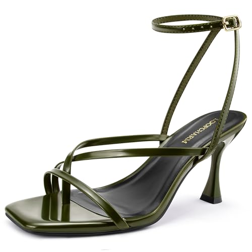 Image of Women's Strappy High Heels Sandals Square Open Toe Ankle Strap Slingback Thong Stilettos Shoes for Wedding