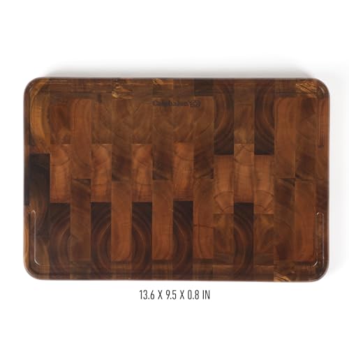 Image of Calphalon Edge Guard Cutting Board, 13.6 x 9.5-Inch End-Grain Acacia Wood Cutting Board, Wooden Chopping Block for Stable Cutting & Food Prep