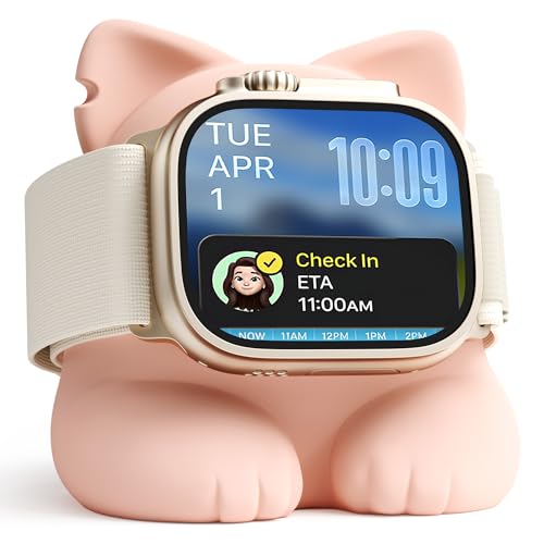ELETIUO Charger Stand Compatible with Apple Watch Series 49/46/45/44/42/41/40/38mm iWatch Ultra2/Ultra/10/9/8/SE2/7/6/SE/5/4/3/2/1 Silicone Charging Dock Organizer Supports Night Stand Mode Pink