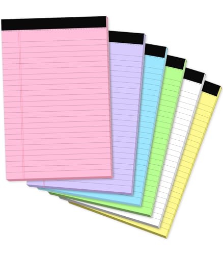 Small Legal Pads 5x8 Colored, 6 Pack Note Pads 5x8, Perforated Pink Legal Pad College Ruled, Lined Paper Pads 5x8 Notebook Pad, 30 Sheets per Notepad, Mini Purple Legal Pads 5x8 for Office School Home