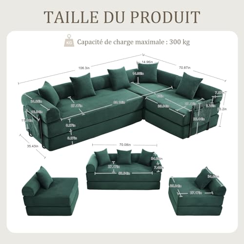 Canapé modulable convertible 4 places vert EURHCIO