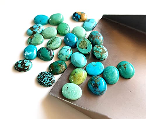 Tibet Turquoise Gemstone Smooth Cabochons | Flat Back Oval Cabs 10 Pieces Size 8X10 Mm Approx. Cabochons For Jewelry Making [Gsku-37] #TOP6