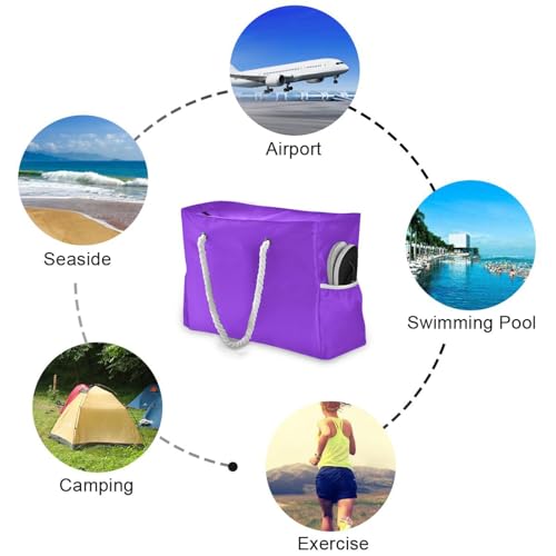Blue Violet Solid Color Pure Plain Sandproof waterproof beach bag with zipper womens tote bags Good for Travel Pool Swim Beach Vacation Necessities4