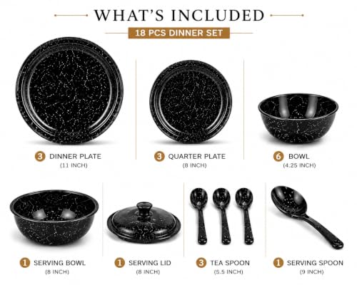 Image of Melvio By Malti Black Granite 18 Piece Dinner Set | Melamine Dinnerware Set, Premium Dinner Set Crockery Plates Bowls Tableware for Home Dining Kitchen