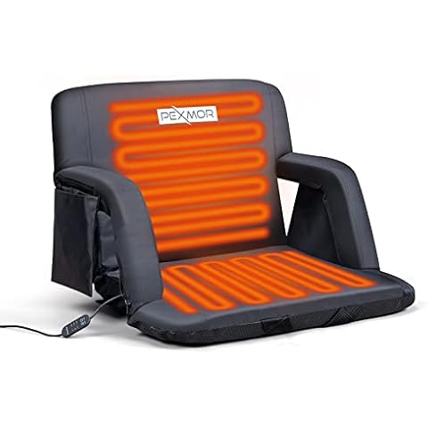 PEXMOR Heated Stadium Seats w/Back Support 3 Level Heating, 5 Reclining Positions Portable Bleacher Chair w/Cushion & Armrest, w/2 Pockets, Carrying Bag, No Battery Cover