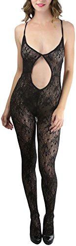 Image of ToBeInStyle Women's Bodystocking Crotchless Peek-A-Boo Fishnet Lace Bodysuit