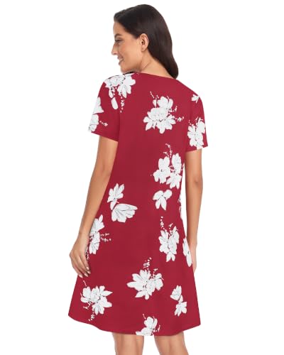 Image of Womens Summer Dresses Beach Casual Loose Tshirt Floral Short Sleeve Flowy Pockets Sundresses 2026