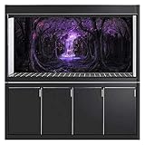 BAHULA Adhesivo de fondo de acuario, cascada de bosque morado, fondo de pecera, póster de PVC grueso, adhesivo estático, papel decorativo, 122 x 41 cm
