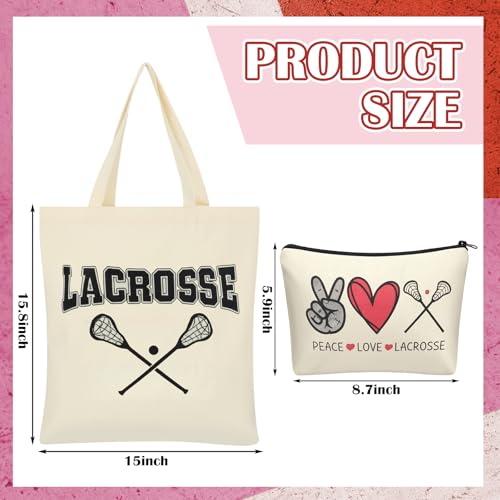 Chunful 6 Pcs Lacrosse Gifts Set for Teen Girls & Women Team Essentials Accessories Include 16 oz Glass Jar Tumbler, Canvas Tote, Makeup Bag, Novelty Socks & Bracelets for Lacrosse Lover Coach - Thumbnail 4