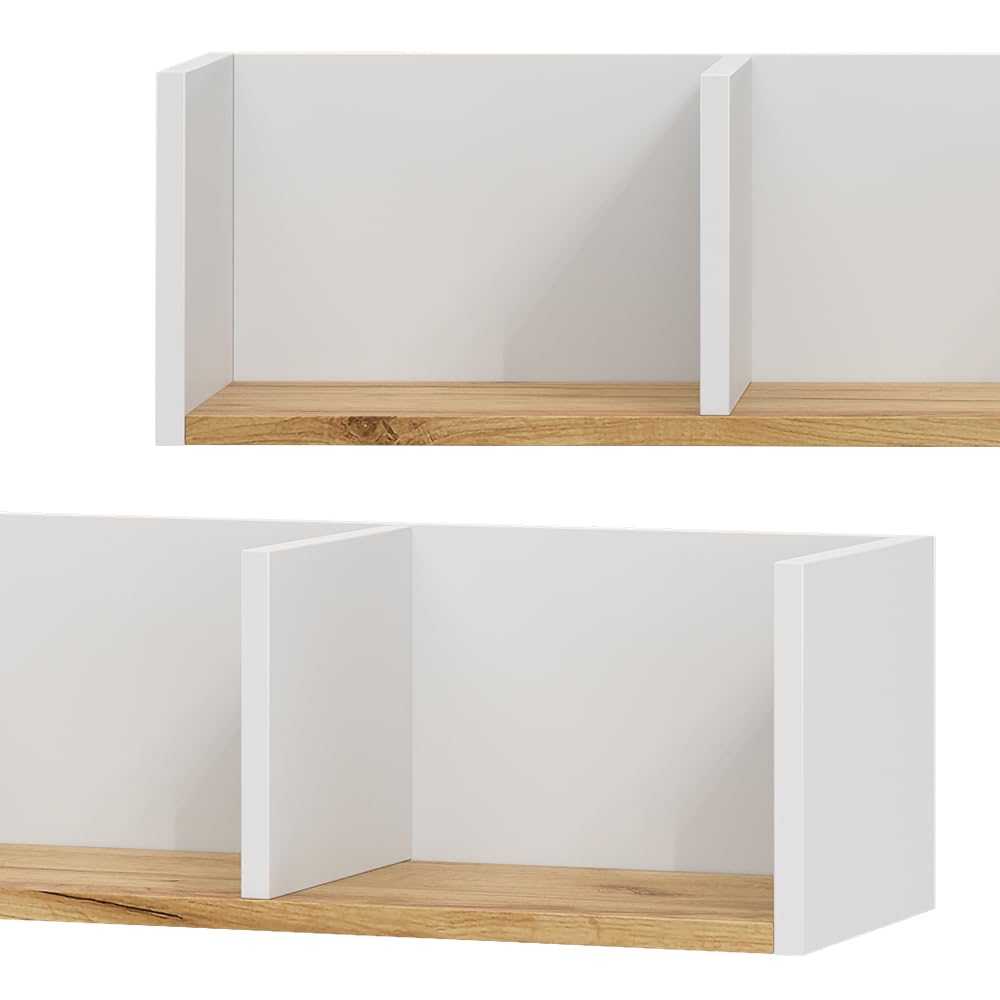 Vicco Estantería de Pared Tomy, Roble Blanco/Dorado, 90 x 20 cm, Apto para Montaje en Pared para almacenar Libros y Objetos Decorativos