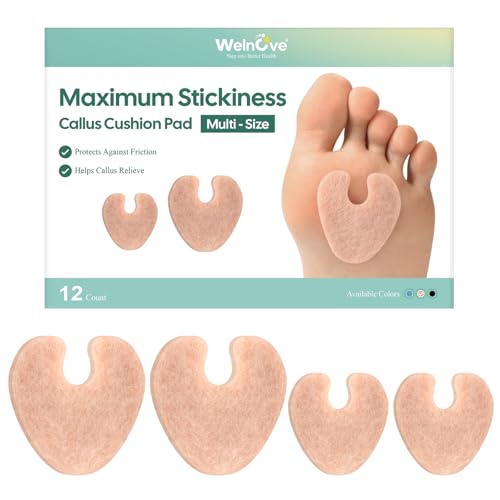 Welnove Corn Cushions for Feet, Extra-Strong Adhesive & Cushioned Support, All-Day Pain Relief for Calluses, Fits Toes & Heels（12 Count）