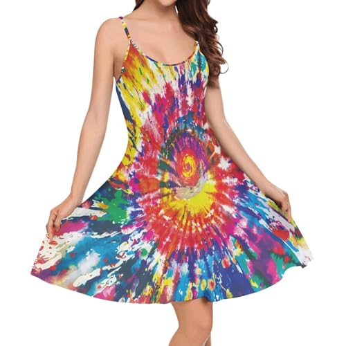 Image of Women's Spaghetti Strap Dress Summer Casual Swing Sundress Girls Beachwear Swing Mini Dress