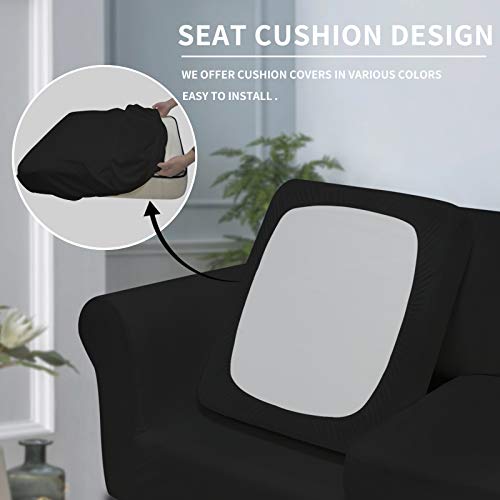 Image of Easy-Going 4 Pieces Oversized Stretch Soft Couch Cover for Dogs - Washable Sofa Slipcover for 3 Separate Cushion Couch - Elastic Furniture Protector for Pets, Kids Black | Sectional Sofa Slipcover for 3 Separate Cushion Couch - Elastic Furniture Protector for Pets, Kids Black