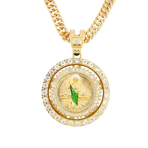 14K Gold Filled San Judas Necklace For Women And Men - Vintage Saint Jude Necklace Religious Necklace Amulet, St. Jude Tadeo Medalla Cadena Oro Laminado, Catholic Religious Christian Jewelry