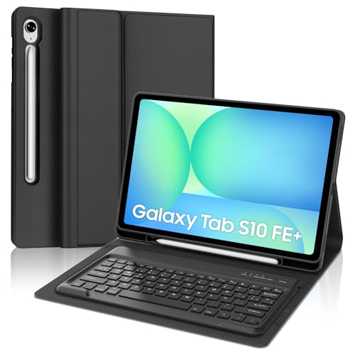 WAVATA Funda Teclado para Samsung Galaxy Tab S10 FE Plus 13.1 Pulgadas 2025, Español Ñ Teclado para Galaxy Tab S10 FE+ con Bluetooth Inalámbrico Desmontable Magnético, Negro