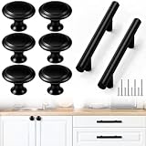 Yookeer 30 Pack Cabinet Pulls and Cabinet Knobs Stainless Steel 5 Inch Kitchen Drawer Pulls 30mm Drawer Knobs with Installation Screws for Dressers Kitchens Cupboard(Black)