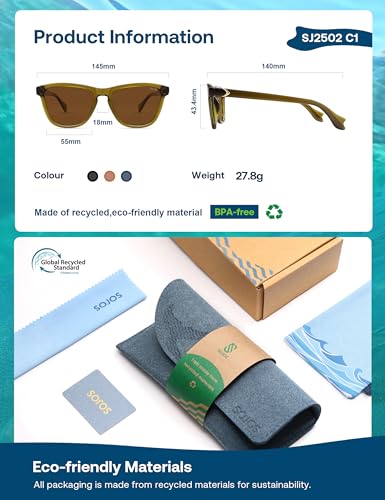 Image of SOJOS Polarized Retro Large Rectangular Sunglasses BALEEN | UV400 Polarized Lightweight Durable Unisex Whale Tail Design