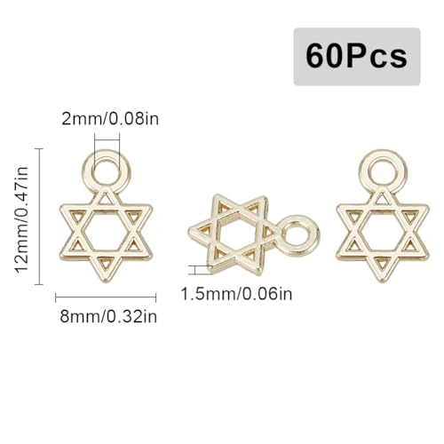 SUNNYCLUE 1 Box 60Pcs Star of David Charms Bulk Gold Star Charm Mini Tibetan Alloy Vintage Lucky Star of David Charms for jewellery Making Charms DIY Craft Necklace Bracelet Earring Beginners Adults - Image 2