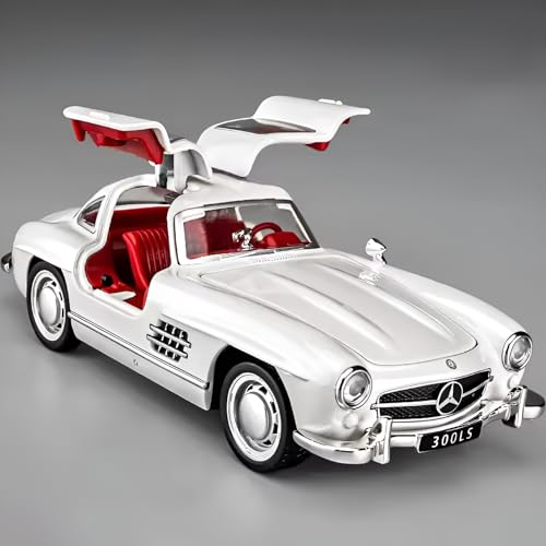 Image of Diecast Mercedes Benz 300 SL Toy Car - 1:32 Scale Alloy Vintage Car with Light & Sound, Pull-Back Toy for Kids & Collectors, Gift for Boys & Enthusiasts- (White)