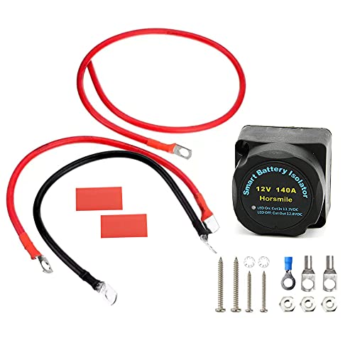 Dual Battery Isolator Kit -12V 140Amp Voltage Sensitive Relay & Wiring Cable Kit, Complete VSR Double Battery Automatic Charger, Fits Trucks, SUV, ATV, ATV, UTV, Boats