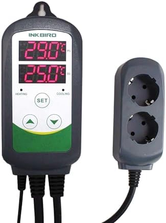 Inkbird ITC-308 Termostato con Sonda Digital,Doble Rele 220v Controlador de Temperatura Refrigeración y Calefaccion Regulador para Calentador Acuario y Peceras,Terrario Incubadoras Reptiles