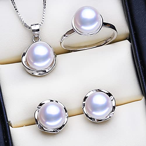 LOKILOKI Conjuntos De Joyas De Plata Esterlina 925 Pendientes De Perla Natural Pendientes De Cadena De Fiesta De Moda Collares para Mujer Conjunto De Anillos Cover