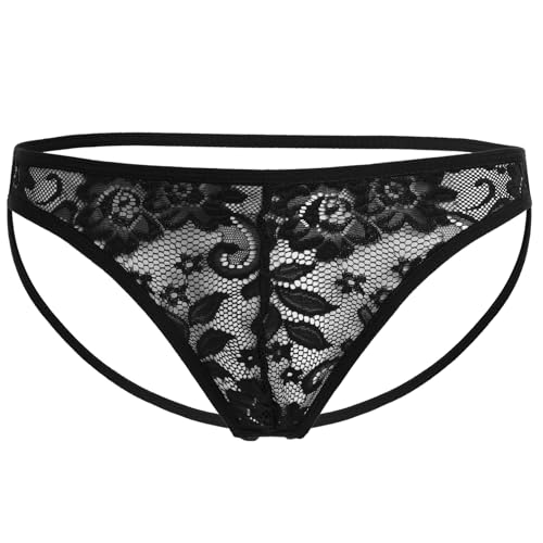 ABAFIP Men's Lace Sissy Thong Panties Low Rise Sheer G-string Backless Tangas Crossdressing Lingerie Underpants3
