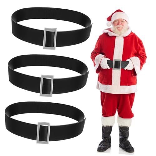 3pcs Santa Claus Belt with Metal Buckles for Christmas Costume Black Waistband for Holiday Party and Daily Wear Lightweight Belt for Men Women Gift