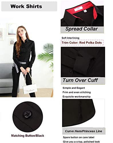 Esabel.c Womens Button Down Shirts Long Sleeve Regular Fit Cotton Stretch Work Blouse Black M #TOP2