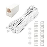 電話線 モジュラーケーブル 15m Tuguiyo 6極4芯 RJ11 配線クリップ 25個 跡残らず 6P4C 電話延長コード オステレホンケーブル コネクタ 軽量 爪折れ防止 25個電話線ケーブルクリップホルダーと１個インラインカプラーが付き き ホワイト 電話、ファクシミリ、モデム、応答機用(15m)