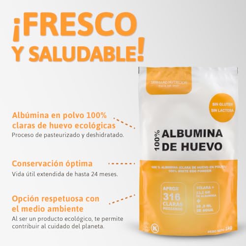 Bio-Eiklarpulver aus Freilandeiern (1 kg) | Pulverisiertes Eiweiß aus ökologischer Herkunft | Ohne Zusatzstoffe | Glutenfrei & Laktosefrei | Zip-Verpackung