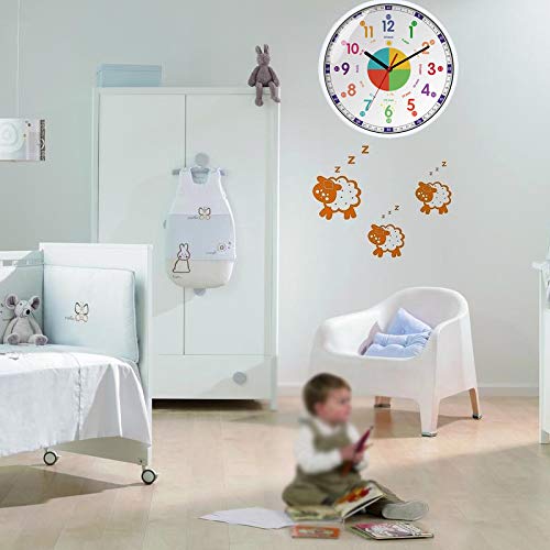 Wall Clock For Kids With Silent Non Ticking Sweep Quartz Mechanism - Easy To Read & Learn To Tell Time,Quiet Child Wall Clock Perfect For Parents And Teachers, Kids Bedroom Or Classroom #TOP3