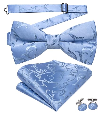 Image of Dubulle Mens Paisley Striped Bowtie Set Pre-tied Bowtie for Men and Pocket Square Set Wedding Business