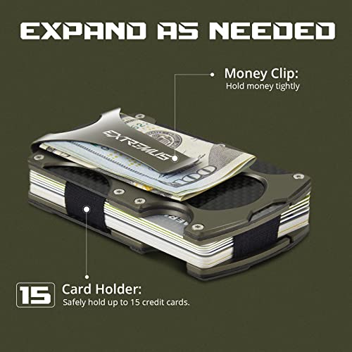 Extremus Tactical Wallet, Carbon Fiber Wallet, Money Clip, Rfid Blocking Technology, Carbon Fiber And Stainless-Steel Construction, Holds 15 Cards Plus Cash, Ultra-Thin Design, Minimalist Wallet #TOP3