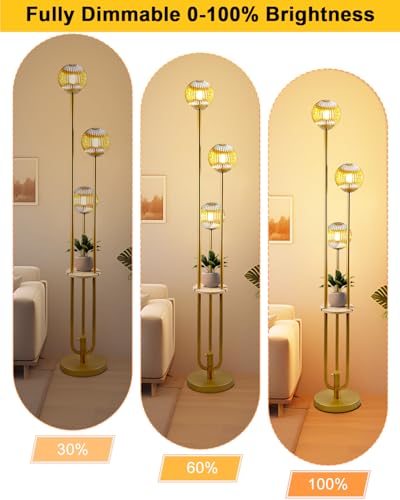 Image of Lightdot Amber Glass Floor Lamp with Shelf 63IN Dimmable Mid Century Modern Gold Standing Lamps 3000K Bulbs Included Globe Floor Lamp with 5Lbs Heavy Base for Living Room /Wedding /Sofa Beside /Corner
