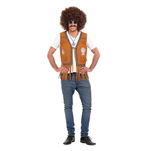 Rolig Shack herr hippie väst kostym vuxna 60- och 70-tal fransad hippy topp L Mens Hippie Waistcoast