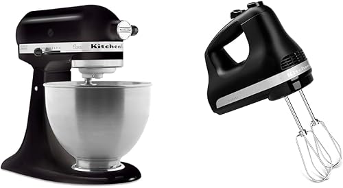 Classic Series 4.5 Quart Tilt-Head Stand Mixer K45SS, Onyx Black & 5 Ultra Power Speed Hand Mixer - KHM512, Matte Black