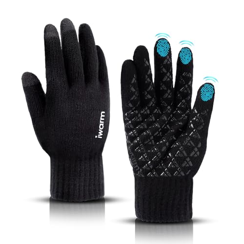 Guantes Votoko para hombre y mujer, guantes de invierno para hombre con pantalla táctil, cálidos y térmicos con forro de vellón y agarre para esquí/ciclismo/senderismo, Negro , L