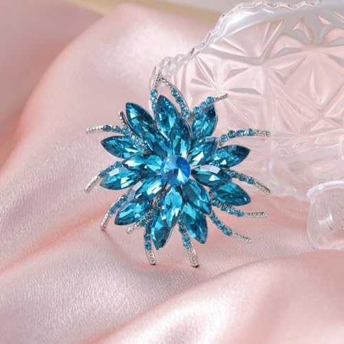Image of Sparkling Crystal Flower Brooch Pins for Women Dainty Rhinestone Flower Shape Brooch Pin Suit Scarf Hats Decoration Wedding Jewelry