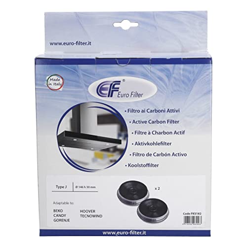 Eurofilter FKS182 Lot de 2 filtres à charbon ronds pour hotte aspirante Respekta MIZ2050 Amica 1160665 Gorenje 180180 Whirlpool Bauknecht 48400008780 Indesit Ariston C0038466 Cover