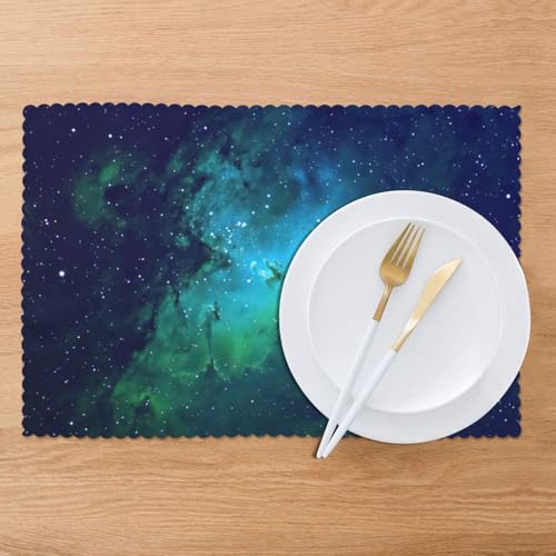 Set de table lavable lot de 6 en polyester vert résistant à la chaleur galaxie - 8