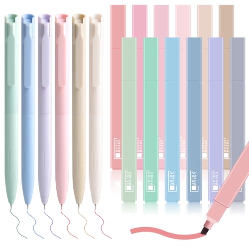 Kisvic 18 Textmarker Pastell Set, 12 Highlighter Bibel Textmarker und 6 Stifte Aesthetic Fineliner Pastell Bibel Zubehör Pen Marker für Aesthetic Stuff, Journal, Notizen, Büro, Schulbedarf