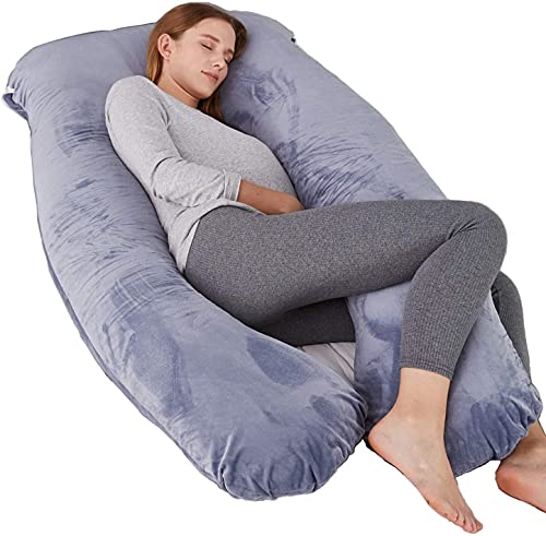 ELNIDO QUEEN Pregnancy Pillows for Sleeping - U Shaped Maternity Pillows - Support for Back/ Hips/ Legs/ Belly for Pregnant Women -Pregnancy Full Body Pillow with Velvet Cover (55x28 Inch, Navy Blue)