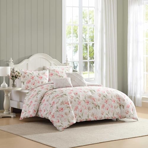 Laura Ashley Full/Queen Gosford Pink Comforter Set with Shams & Bonus Pillows