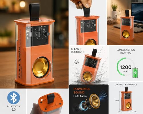B-Monk Armour Transparent Bluetooth Speaker Gold - Image 5