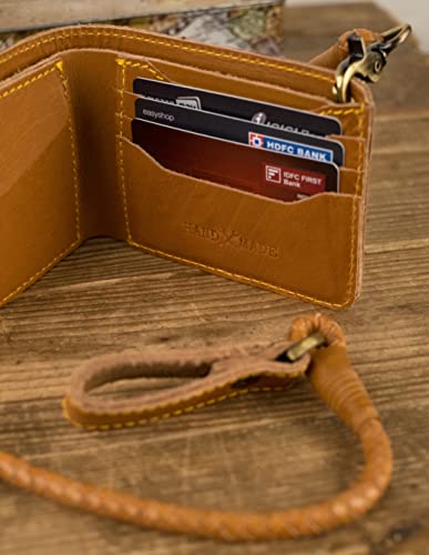 Trip Machine Company Bifold Motorcycle/Biker Genuine Leather Wallet with Braided Chain - Vintage Tan "Trigger"4