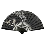 [花かんざし] 扇子 メンズ 22cm 綿生地扇子 紳士用 せんす 大き目 蛙 兎 黒 扇 鳥獣戯画 単品 ［鳥獣 黒］
