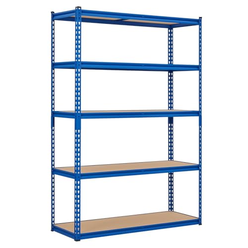 Image of GarveeTech 5-Tier Heavy Duty Storage Shelves, 2500 LBS Capacity Metal Shelving Unit with MDF Board, 48 inch W x 18 inch D x 72 inch H Adjustable Garage Shelving for Basement and Warehouse, High Gloss Blue