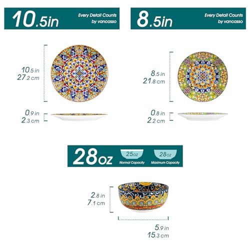 vancasso 12 Pieces Dinnerware Sets, Plates and Bowls Set, Porcelain Dishes Set for 4, Microwave and Dishwasher Safe, Scratch Resistant, Bohemian Style Dining Ware Service for 4, Series SIMI - Image 3