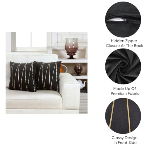 Image of Amazon Brand - Umi Gold Leather Striped Pack of 2 Throw Pillow Covers Velvet Decorative Cushion Covers Cases for Sofa Bedroom Livingroom Car 16 x 16 inch in Black Color